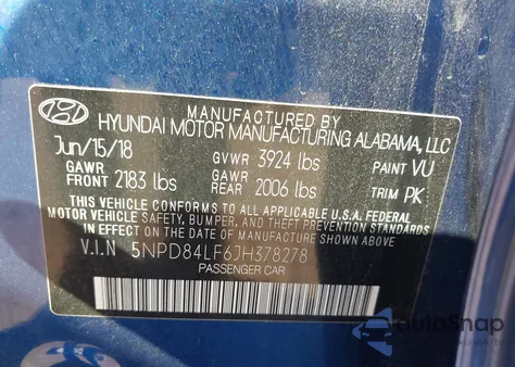 2018 Hyundai Elantra Sel из США, поврежденный, VIN 5NPD84LF6JH378278